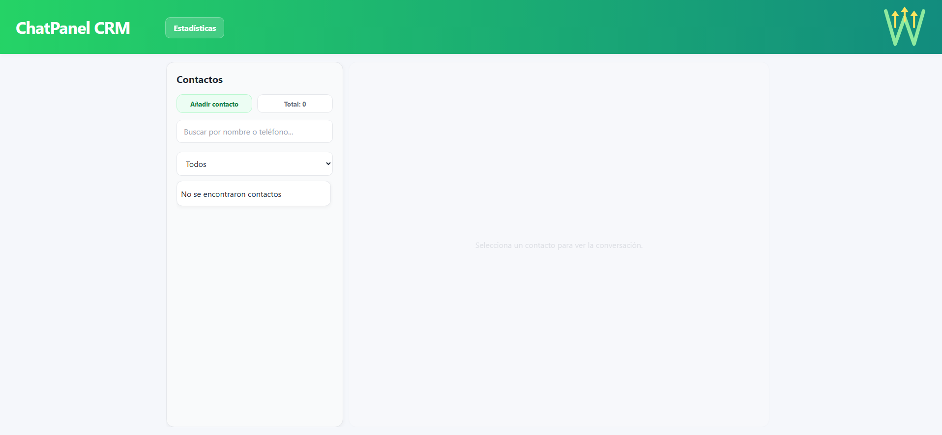 Captura de un panel CRM para gestionar contactos de WhatsApp